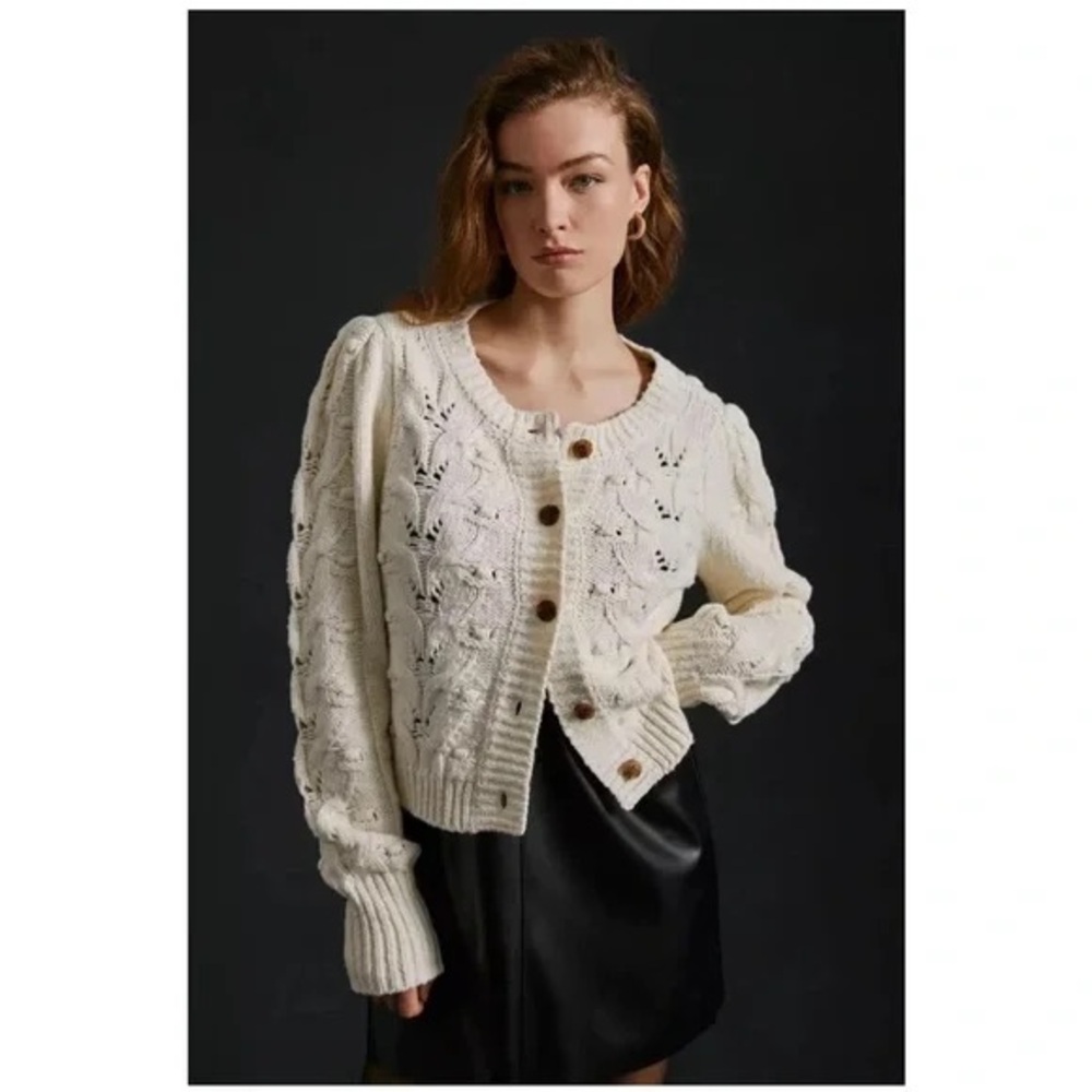 NWT Anthropologie Bobbi ivory cable knit cardigan XS P